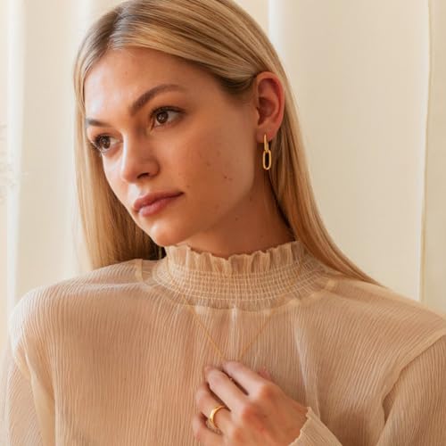 BG&WLing 18K Gold Plated Link Earrings for Women, Convertible Paperclip Link Chain Earrings Double Hoop Dangle Drop Earrings Trendy Jewelry Gift for Her3