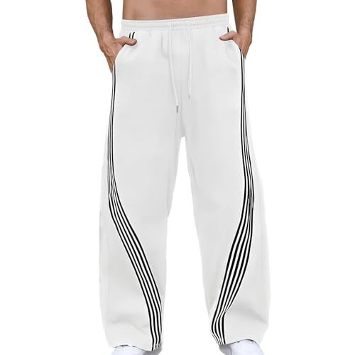 Men's Baggy Sweatpants Striped Side Drawstring Waist Track Pants Open Bottom Wide Leg Lounge Trousers Streetwear