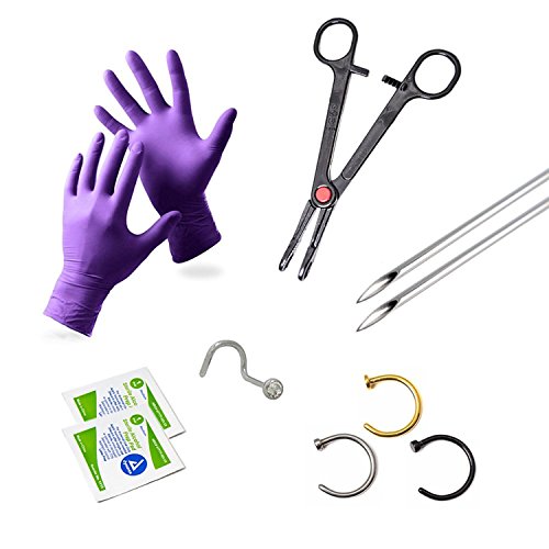 EG GIFTS 20g Nose Piercing Kit 10 Pieces 3 Nose Hoops 1 Nose Screw 18g Needles