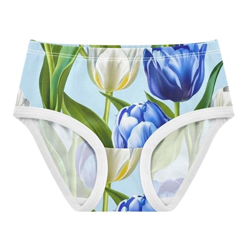 Cotton Toddler Underwear Floral Blue White Tulips Light Blue Little Girl Panties Aesthetic Briefs Undies Kids 2t