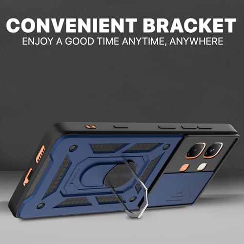Image of Pikkme Back Cover for Infinix Note Edge 5G | 360 Protection Case | Sliding Camera Shield Cover & Ring Holder Stand D10 Tough Armor Bumper Case (Blue)