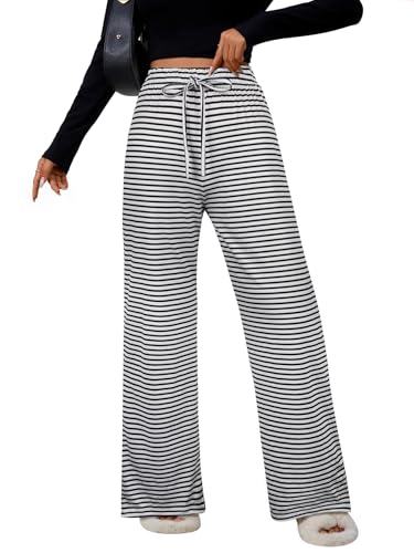 Women's Striped Wide-Leg Lounge Pants, Comfortable Drawstring Trousers, Relaxed Boho Style, Perfect for Casual Days