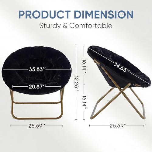 Image of Simple Deluxe Comfy Chairs for Bedroom, Faux Fur Saucer Chair for Adults, Oversized Comfy Soft Saucer Chair, Padded Lazy Chair for Living Room Dorm Rooms, Black