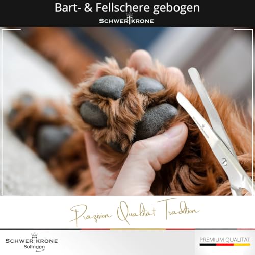 SCHWERTKRONE® Fellschere für Hunde Pfotenschere Gebogen Hundehaar-Schere Haarschere abgerundet (11,5 cm)