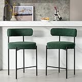 Locus Bono 24'' Boucle Counter Stools Set of 2, Green Bar Stools with Backs, Kitchen Island/Kitchen Counter Height Bar Chairs