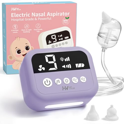Image of HEYVALUE Nasal Aspirator for Baby, Hospital Grade Nose Sucker with 9 Levels Suction, Night Light and Nursery Rhyme Soothing, Electric Nose Suction for Baby with Food-Grade Silicone Tips Purple