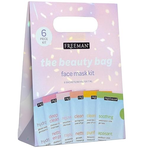 Freeman The Beauty Bag Face Mask Kit, 6 Piece Facial Mask Gift Set, Limited Edition Multi-Masking Kit for Fresh, Glowing Skin, Skin Care Gift for Her