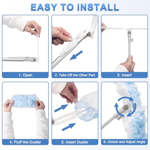 KeFanta Duster Refill Kit with 6 ft Super Extendable Handle Compatible with Swiffer, 360° Disposable Microfiber Dusting Pads for Home Cleaning, Ceiling, Fan, Window, Hard-to-Reach Areas，40Pcs by KeFanta - Image 6