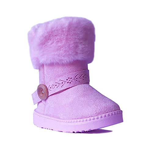 Image of REDVOLUTION Kids Boots Toddler Girls Cute 2 Buttons || Rhinestone Faux Fur Suede Knitting Shoe (Toddler 6, 365 pink)