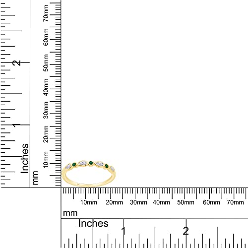 AFFY Round Cut White Natural Diamond & Simulated Green Emerald Stackable Leaf Wedding Band Ring In 14K Gold Plated 925 Sterling Silver (Clarity : I2-I3, Color : I-J, 0.12 Cttw)4