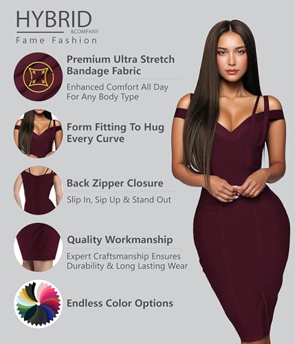 Image of Hybrid & Company Women's Elegant Bandage Dress | Stretch fabric, flattering bodycon fit, elegant silhouette, suitable for cocktail parties, events, and special occasions