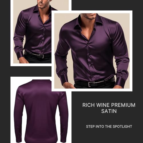 Image of IndoPrimo Men's Satin Shirt with Spread Collar Neck Line Solid Pattern Full Sleeves Regular Fit Western Style and Standard Length