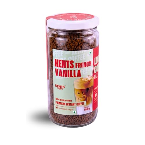Image of Kents Coffee French Vanilla Instant Coffee 100g Jar | 100% Arabica Coffee Powder | No Added Sugar | LOW ACIDIC COFFEE | Serves 90 Cups | Perfect for Hot Coffee, Iced Latte & Frappe