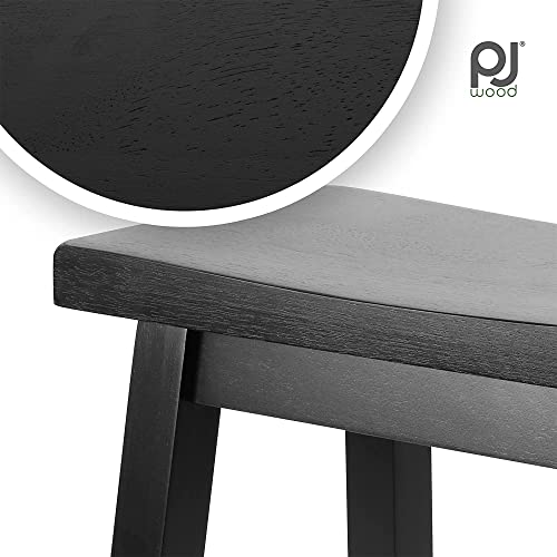 Image of PJ Wood 24 Inch Saddle - Wood Saddle Counter Stool - Black 2 Pack | Backless Design, 225 lb Capacity, Modern A Frame, Square Legs, FSC Certified Lumber, Formaldehyde Free Adhesives