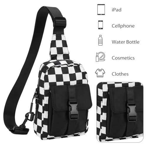 Small Checkered Crossbody Sling Bag for Women & Men, Waterproof Fanny Pack, Cross Body Backpack, Chest Bag, Portbale Crossbody Bag for Outdoor Sports and Cycling2