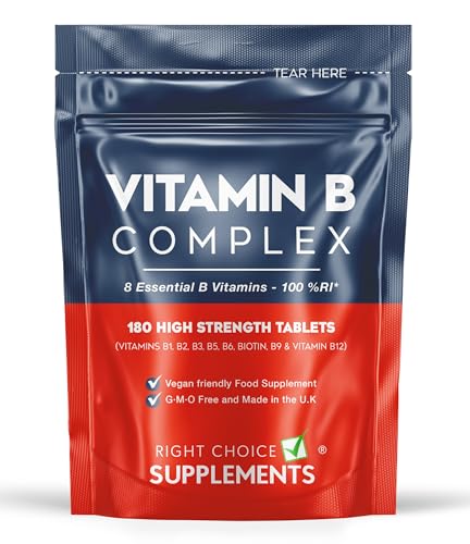 Vitamin B Complex 180 Tablets (6 Month Supply) - Contains All Eight B Vitamins in 1 Tablet, Vitamins B1, B2, B3, B5, B6, B12, Biotin & Folic Acid