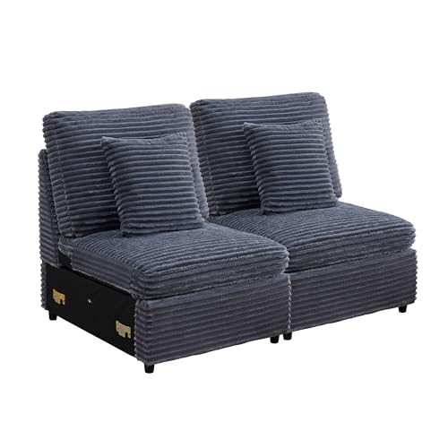 Image of RARZOE Modular Sectional Couch Armless Seats Module, Modular Sofa 2 Armless Chairs Middle Module Seats for Living Room Modular Sectional Sofa Couch, Grey