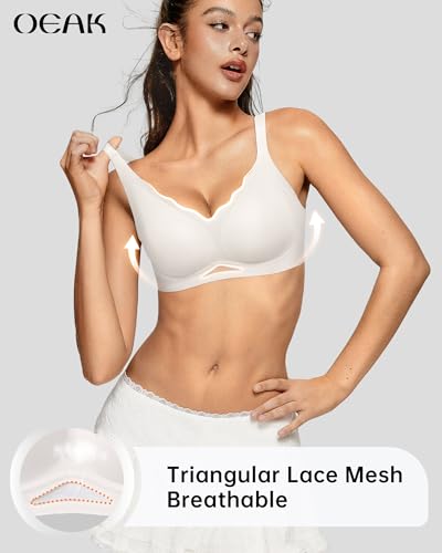 Image of OEAK Womens Wireless Jelly Bras Scalloped Push Up No Underwire Bralette Supportive Tshirt Bra Seamless Comfortable Bras