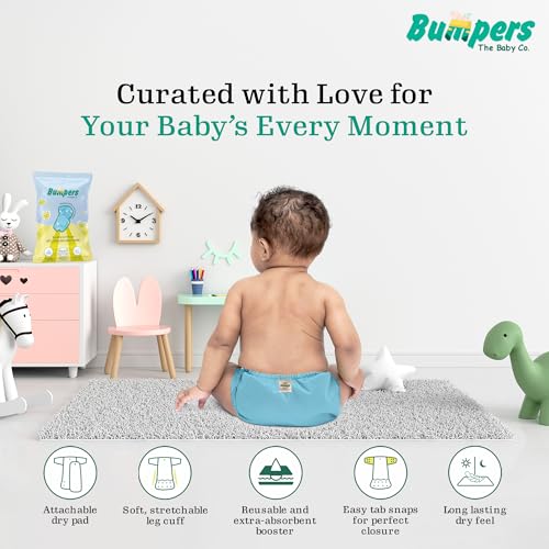 Image of Bumper Baby Reusable Cloth Diaper with Insert Pad | Leak-Proof, Super Absorbent & Ultra Soft | Adjustable & Washable Cloth Diaper | Prevent Rashes | Freesize 5-17Kg | (3M-3Y), Pack of 5, Blue