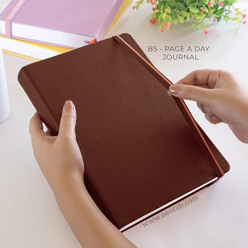 Image of NEORAH -B5 DOTTED | 368 Pages - 110 Gsm | PAGE A DAY JOURNAL (25x17.5 cm)-Hardcover Dot Grid Notebook |Back Pocket |3 Silk Book Mark - Completely HANDMADE for Journaling,Note Taking- BROWN