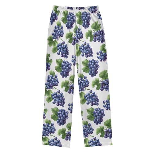 Grape Leaves Pattern Pajama Pants Lounge Sleep Pants Elastic Waist Long Pajama Bottoms with Pockets for 6-14 Years2