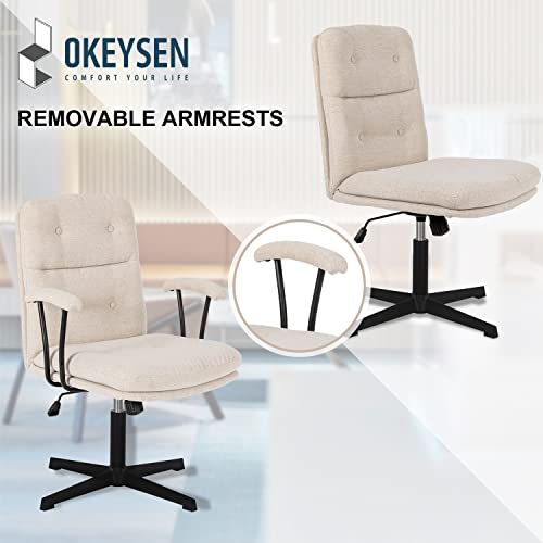 Okeysen Modern Office Desk Chair, Vanity Chair With Removable Padded Armrests For Home, Ergonomic Swivel Chair With No Wheels, Linen Padded Comfy Chair With Premium Thick Cushion #TOP3