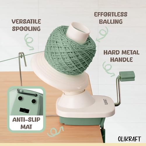 Image of Olikraft Manual Yarn Winder | Yarn Ball Winder, Roller, Baller Crochet Spinner for Crocheting | Clamp for 1 3 /4 inch Surfaces | Create Cakes up to 4oz (Smoke Green)