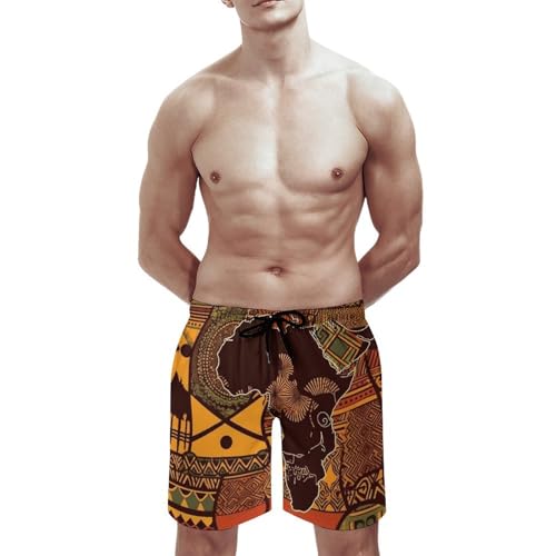 Mens Swim Trunks African Map Ethnic Pattern Swim Shorts Quick Dry Beach Shorts with Mesh Liner and Pocket2