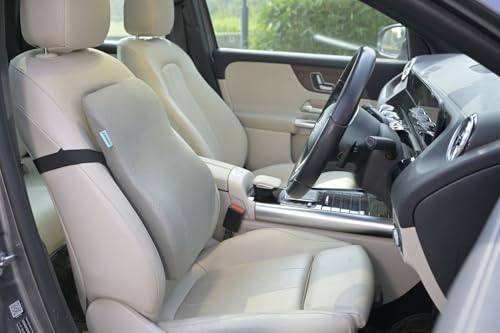 Image of Car Seat Cushion with Lumbar Support I Memory Foam Ergonomic Backrest for Upper, Middle & Lower Back Pain Relief I Posture Correction Chair Support for Car & Office Use - 17x15x5inch, Grey