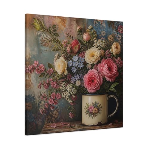Tableau canvas bouquet multicolore 90x90 châssis épais haut de gamme