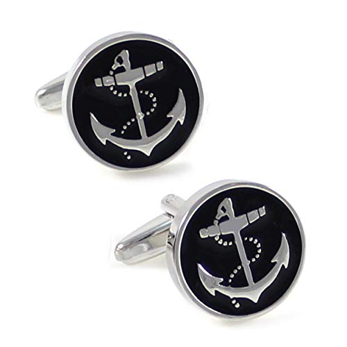 MENDEPOT Novelty Nautical Cufflinks With Box Voyage Cuff links In Box (Anchor/Black)