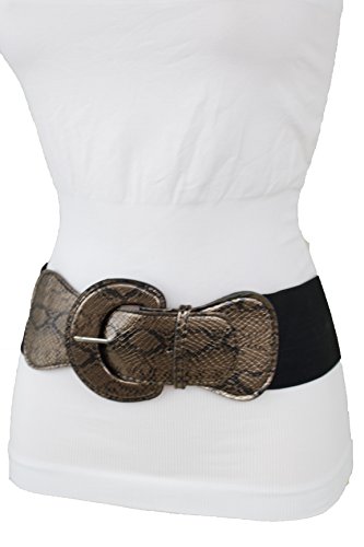 TFJ Women Elastic Wide Black Belt Hip Waist Bronze Snake Skin Animal Print M L XL3