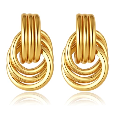 Trendy Chunky Knot Earrings for Women Statement Gold Drop Hoop Chunky Hoop Earrings Hypoallergenic Fashion Jewelry Gifts