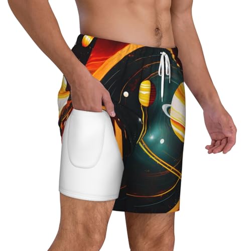Solar System Jupiter Saturnshort Swim Trunks with Waist Rope and Two Side Pockets Beach Shorts Bathing Suits for Men3