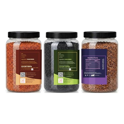 Image of LILA DRY FRUITS Seeds Combo Pack Halim Basil Flax Seed 100 g x 3 | Mixed Super Seeds for Daily Nutrition, Smoothies, Drinks, Salads & Healthy Snacking Perfect for Gifting