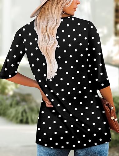 KISSMODA Women's Casual 3/4 Sleeve T-Shirts Round Neck Cute Tunic Tops Basic/Pleated Summer Tops Trendy Spring Blouses