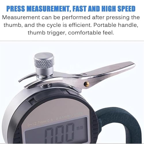 Calibrador digital de espesor con pantalla LCD, rango 0-12.7 mm, resolución 0.01 mm, con sonda grande de 30 mm, para medición industrial de esponja, papel y cuero miniatura 3