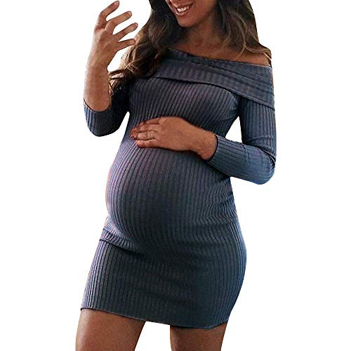 Preisvergleich Produktbild Mode Aus Der Schulter Umstandskleid Langarm Mutterschafts Elegante Strickkleid Minikleid Damen Slim Fit Umstandsmode Lässiger Rock Abendkleid Für Schwangerschaft Lange Umstandshirt