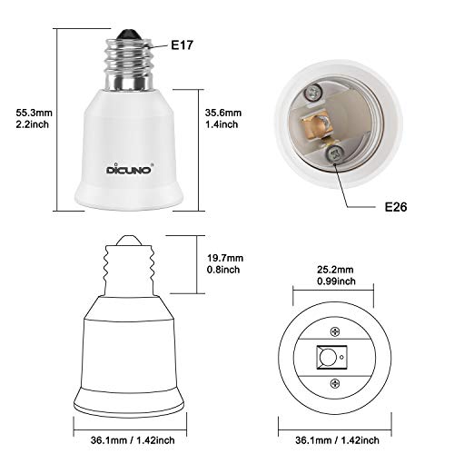 Dicuno E17 To E26 Adapter, Intermediate E17 Socket To Standard E26 Socket Converter, Led Light Bulb Converter, Max Wattage 200W, 200℃ Heat Resistant (10-Pack) #TOP1