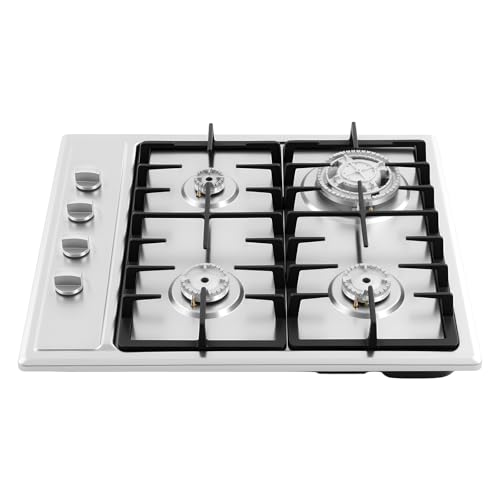 Placa de cocción de gas con 4 luces empotrables, 59 x 51 cm, inox, encendido seguro, ahorro de energía, para gas natural