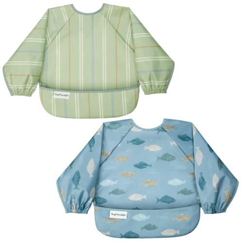 Image of Tiny Twinkle Long Sleeve Bib for Babies&Toddlers|2-Pack Waterproof Smock Bib for Eating|Machine Washable&Mess-Proof Feeding Essentials|Newborn Shower Gift(Heritage Stripe,Gone Fishing,6-24M)