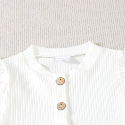 Spring Outfits Girls Knit Pullover Top Ruffle Long Sleeve T Shirts with Bowknot Full Length Legging Pants Set2