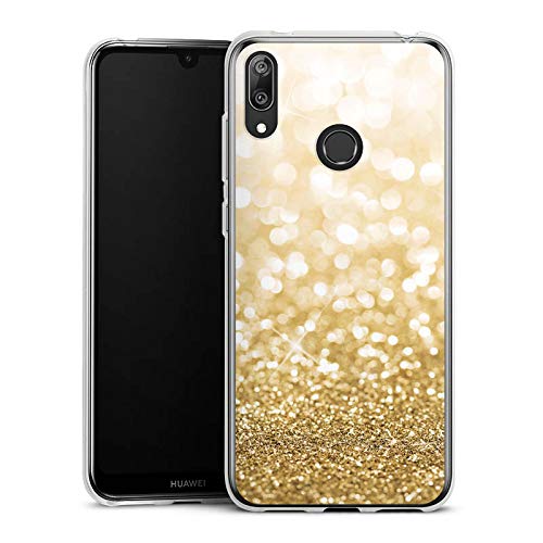 Custodia di silicone compatibile con Huawei Y7 2019 trasparente Cover per smartphone Glitter Look Oro Polvere