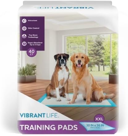 Vibrant Life Training Pads, Dog & Puppy Pads, XXL, 30 x 36 in, 40 Count, White, VIB-7635
