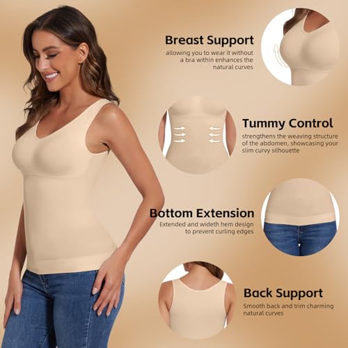 Image of JOYSHAPER Women Shapewear Tops with Padded Bra Camisole Shapewear Tank Tops | V-Neck Cami Shaper, Tank Tops With Built In Bras, Compression Tank Tops, Tummy Control Shapewear Camisoles,Daily Wear Tops