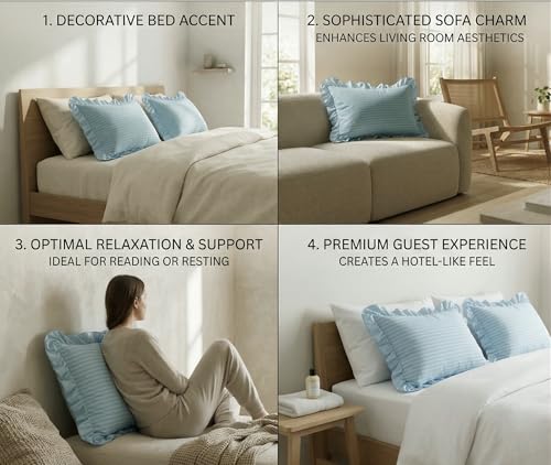 Image of VAS COLLECTIONS Cotton Pillow Covers Set of 2 (18x28 Inch) Rectangular Throw Pillow Cases with Frill Border, Envelope Closure Cushion Covers for Living Room, Bedroom & Diwan (Pale Turquoise)