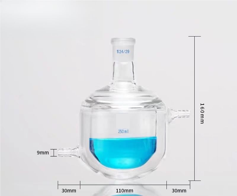 matraz de laboratorio, Reactor de matraz con camisa de vidrio de borosilicato de 250/500 ml, herramienta de laboratorio conjunta 24/29(250ml)
