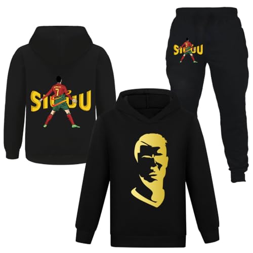 NO.7 Ensemble d'entraînement de football décontracté sweats à capuche et pantalon 2 pièces NO.7 Kit de Football Enfants Ensembles de Survêtements, Noir , 9-10 ans