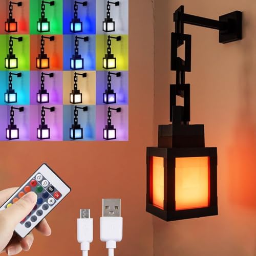 3D Pixelated Lantern Night Light - USB Rechargeable Night Lamp - 16 Colors LED Mood Light Switch & Remote Control - Wall or Table Mounting Lights Ideal for Room Game Room Decor Gifts for Boys