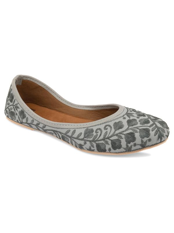 desi colour Mojari Punjabi Jutti for Women Ethnic Footwear- LR Thread Work (Grey1, 6)-picture-45
